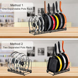 Oven Mitts & Pot Holders: CARLA HOME Expandable Pot and Pan Organizer Rack for Cabinet with 10 Adjustable Dividers, Lid & Cookware Holder for Kitchen Pantry or Countertop Storage