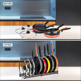 Oven Mitts & Pot Holders: CARLA HOME Expandable Pot and Pan Organizer Rack for Cabinet with 10 Adjustable Dividers, Lid & Cookware Holder for Kitchen Pantry or Countertop Storage