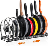 Oven Mitts & Pot Holders: CARLA HOME Expandable Pot and Pan Organizer Rack for Cabinet with 10 Adjustable Dividers, Lid & Cookware Holder for Kitchen Pantry or Countertop Storage