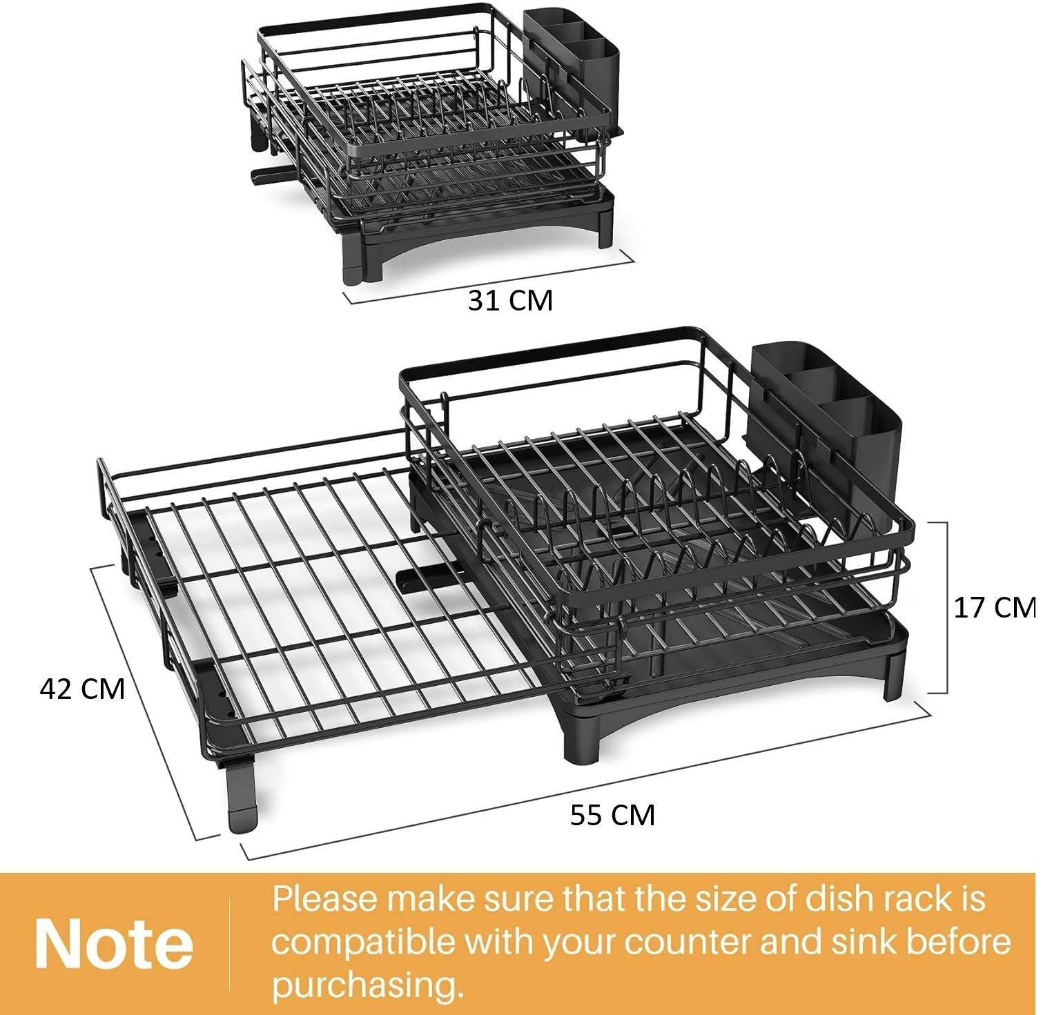 Dish Racks: CARLA HOME Expandable Dish Drying Rack with Drainage Spout, Utensil Holder & Drainboardfor Kitchen Countertop Organizer (1 tier)