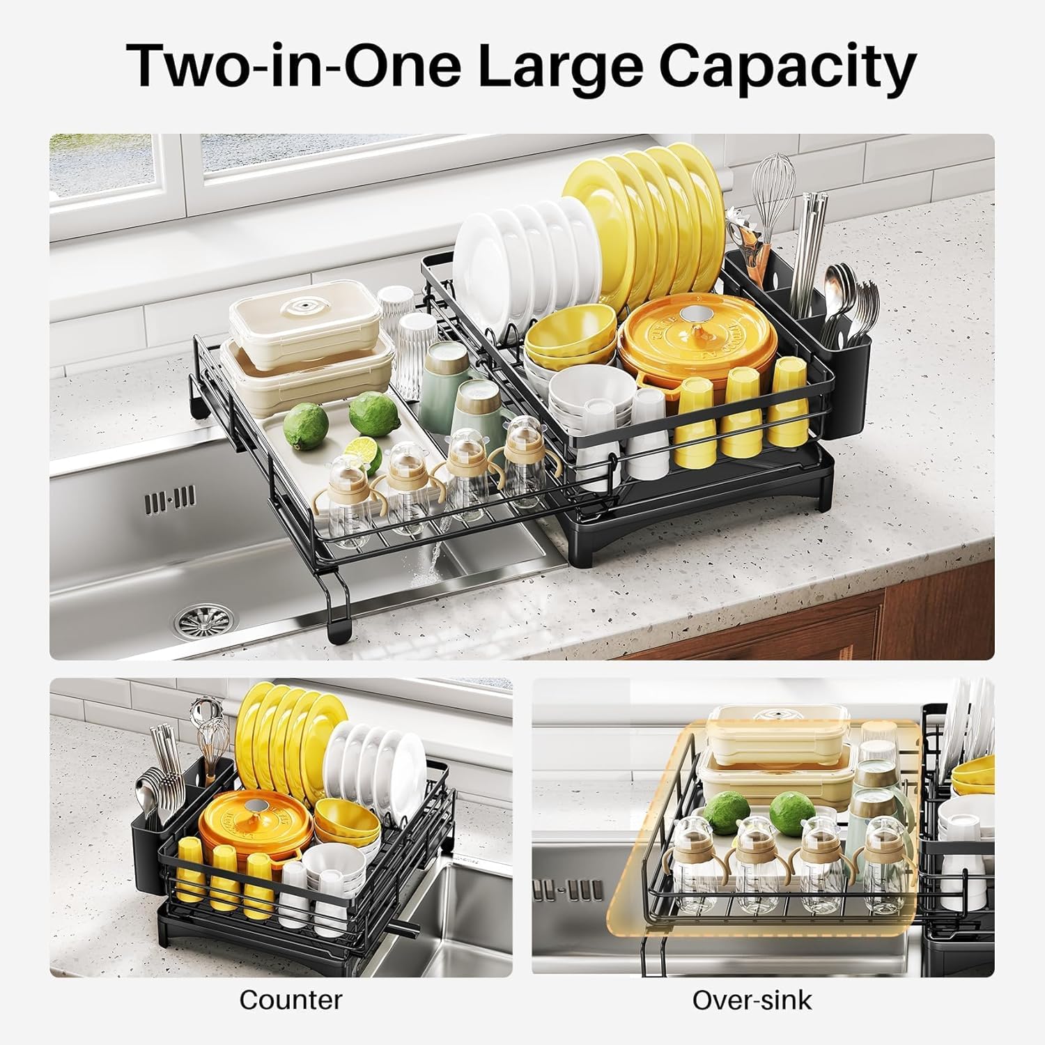 Dish Racks: CARLA HOME Expandable Dish Drying Rack with Drainage Spout, Utensil Holder & Drainboardfor Kitchen Countertop Organizer (1 tier)