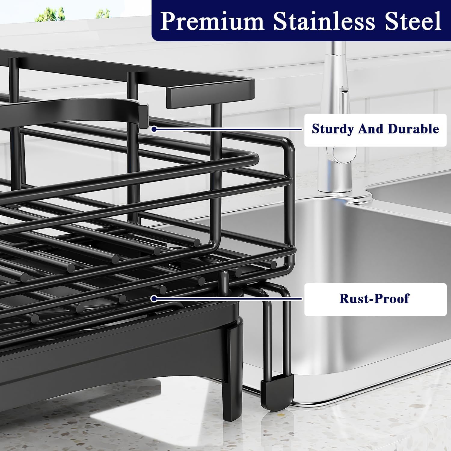 Dish Racks: CARLA HOME Expandable Dish Drying Rack with Drainage Spout, Utensil Holder & Drainboardfor Kitchen Countertop Organizer (2 tier)