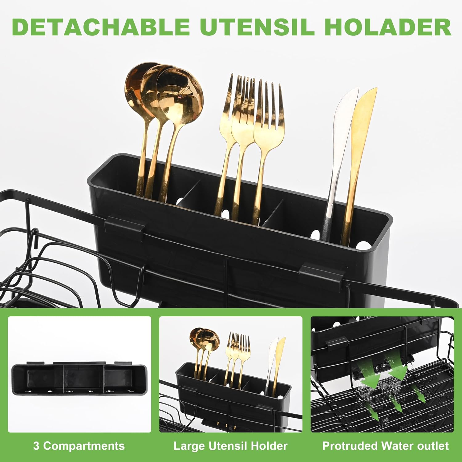 Dish Racks: CARLA HOME Expandable Dish Drying Rack with Drainage Spout, Utensil Holder & Drainboardfor Kitchen Countertop Organizer (2 tier)