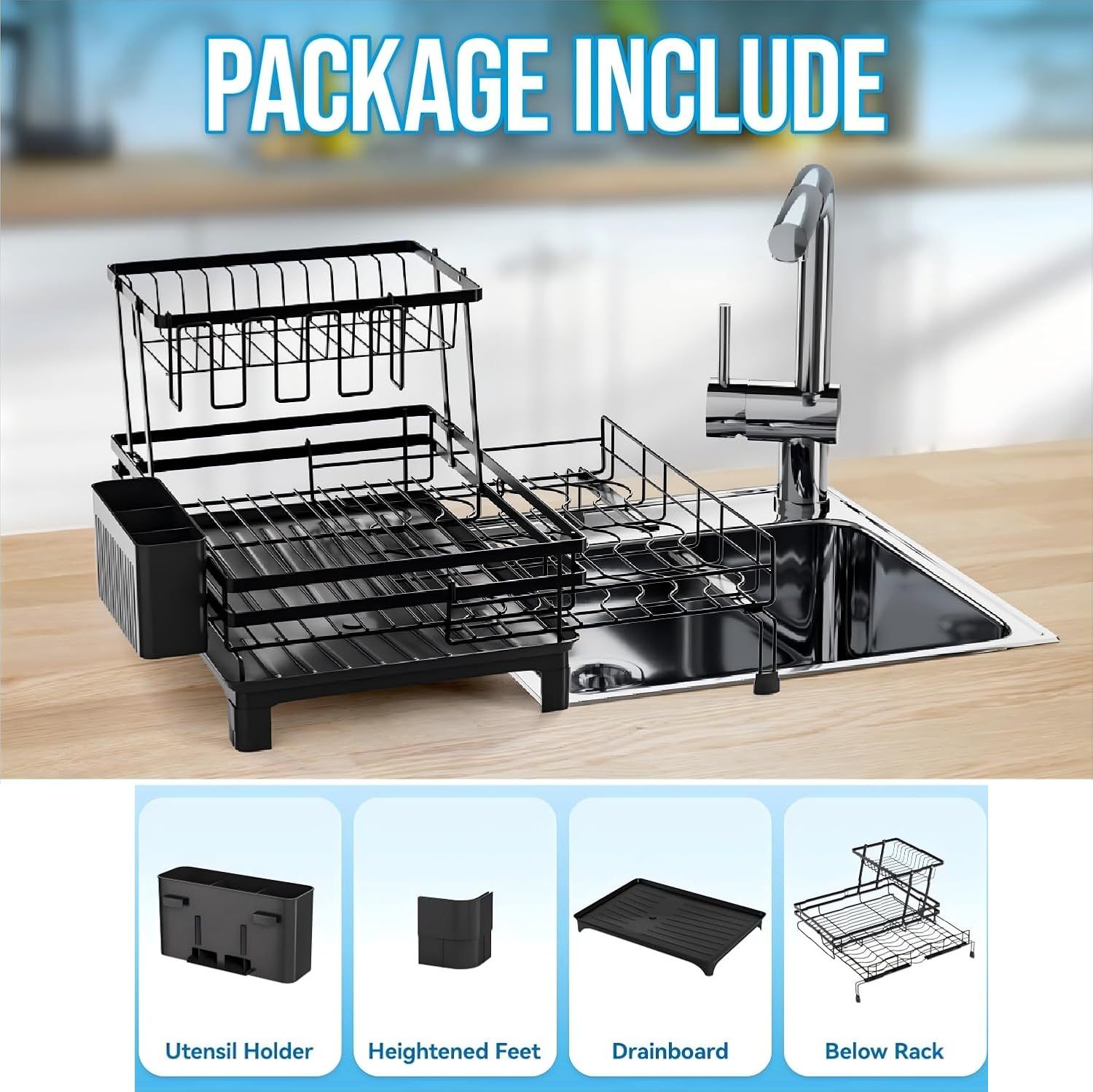Dish Racks: CARLA HOME Expandable Dish Drying Rack with Drainage Spout, Utensil Holder & Drainboardfor Kitchen Countertop Organizer (2 tier)