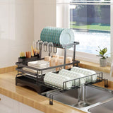 Dish Racks: CARLA HOME Expandable Dish Drying Rack with Drainage Spout, Utensil Holder & Drainboardfor Kitchen Countertop Organizer (2 tier)