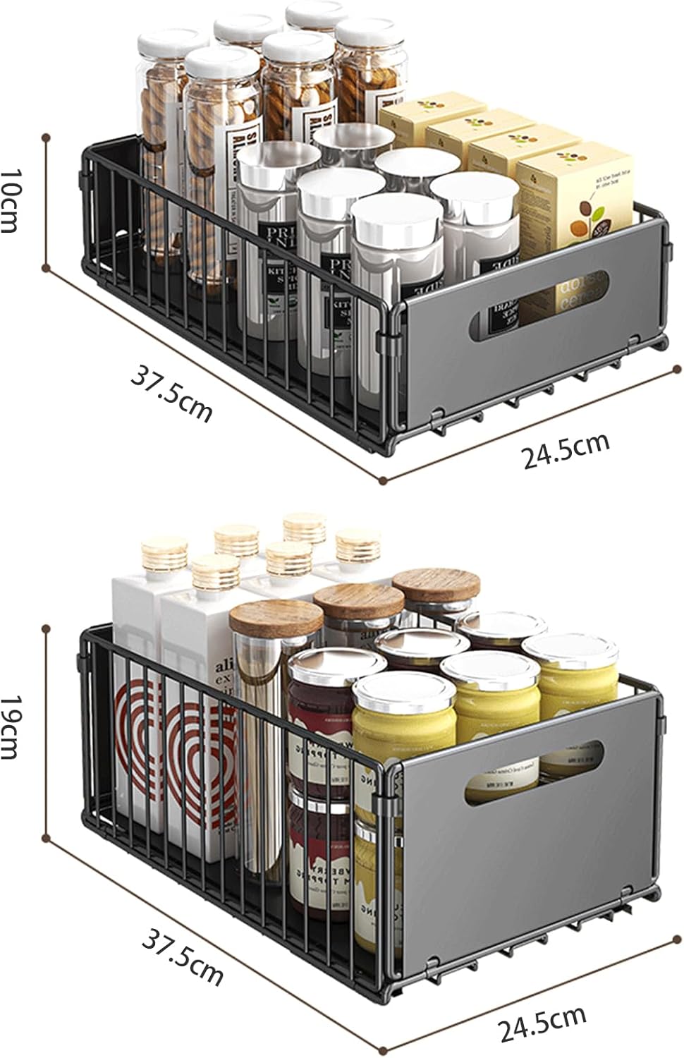 Pull Out Bins: CARLA HOME 2 Pack Pullout Cabinet Kitchen Organizer Drawers with No-Drilling and Adhesive Design for Pantry & Cabinets