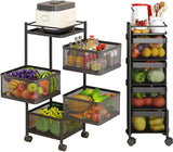 Food Storage: CARLA HOME Metal 5-Tier Rolling Vegetable and Fruit Basket Cart Stand for Kitchen & Storage