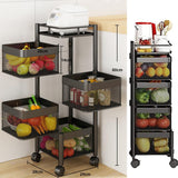 Food Storage: CARLA HOME Metal 5-Tier Rolling Vegetable and Fruit Basket Cart Stand for Kitchen & Storage