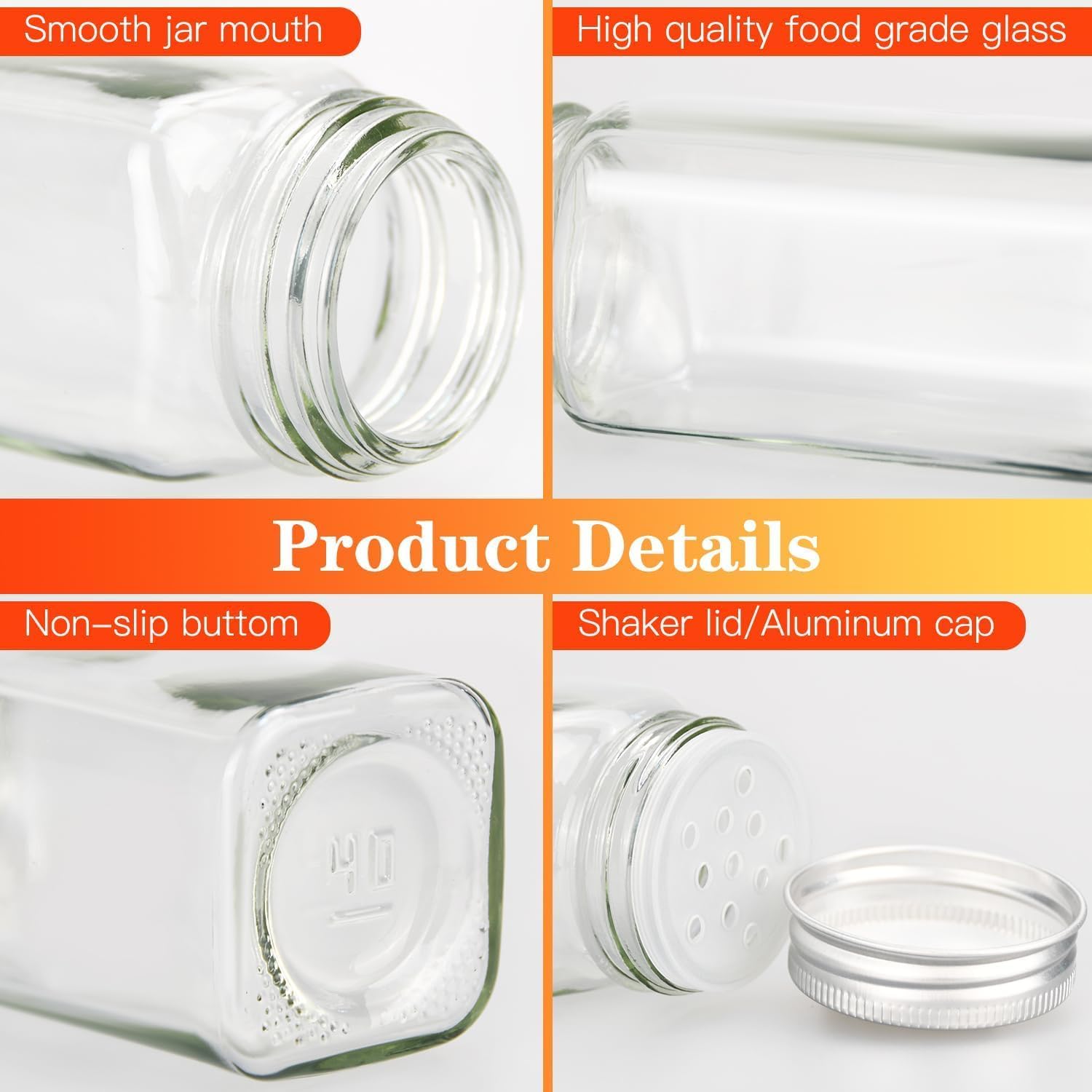 CARLA HOME 24 Glass Spice Jars with Lids, Shaker Tops, 180 Spice Labels, White Pen & Funnel for Kitchen Organization, Spice Rack, Seasoning & Herb Storage