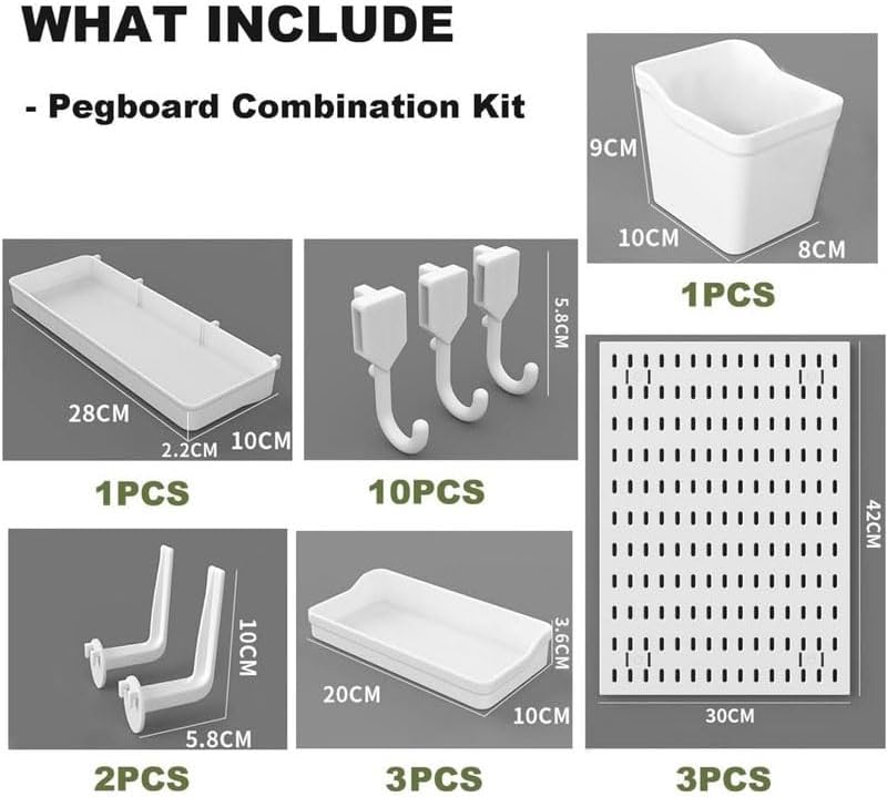 Wall Storage Racks: CARLA HOME Pegboard Wall Organizer Kit with 3 Modular Panels & 17 Accessories for Office, Gaming & Craft Storage