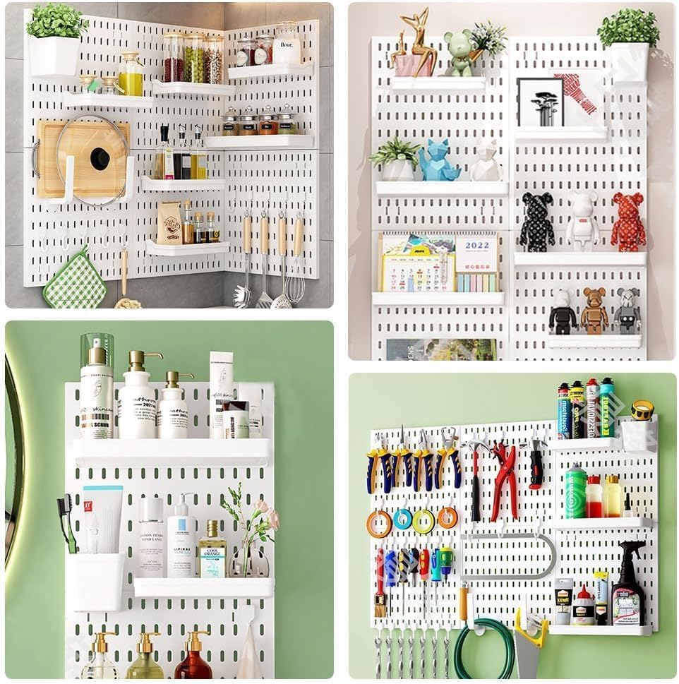 Wall Storage Racks: CARLA HOME Pegboard Wall Organizer Kit with 3 Modular Panels & 17 Accessories for Office, Gaming & Craft Storage