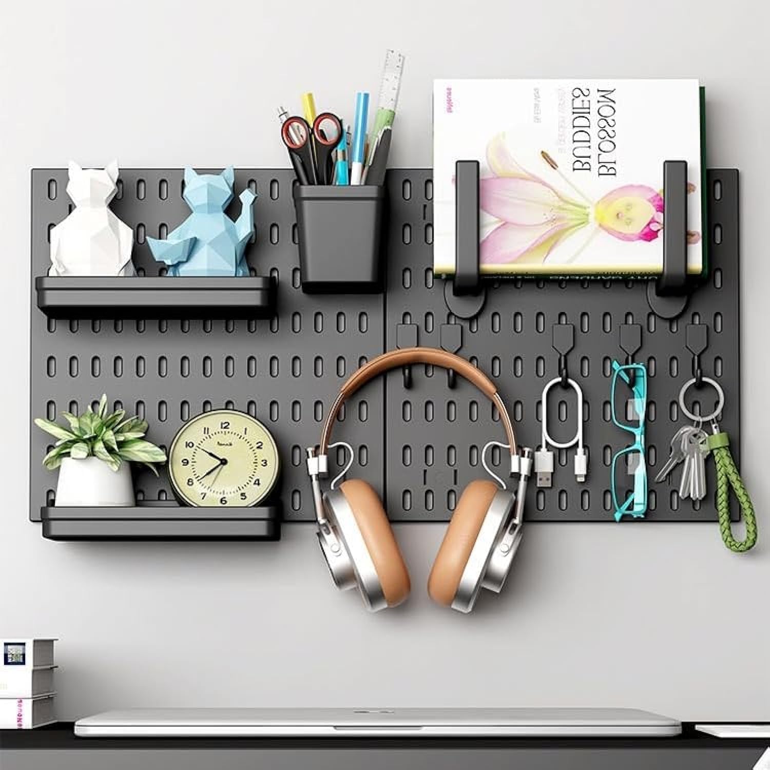 Wall Storage Racks: CARLA HOME Pegboard Wall Organizer Kit  2 Black Modular Pegboards with 10 Accessories for Office, Gaming & Home Storage