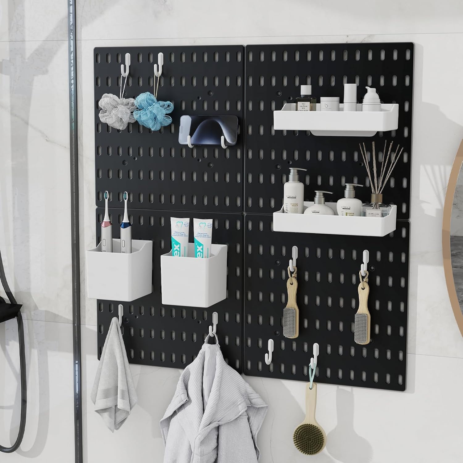 Wall Storage Racks: CARLA HOME Pegboard Wall Organizer Kit  2 Black Modular Pegboards with 10 Accessories for Office, Gaming & Home Storage