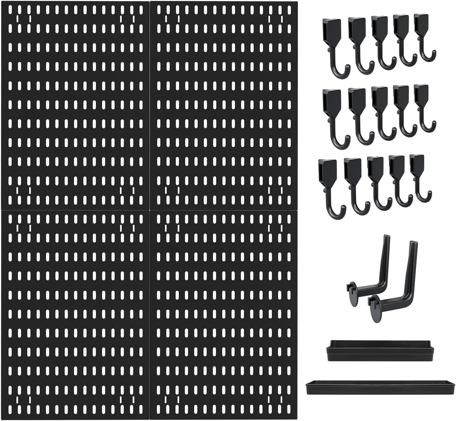 Wall Storage Racks: CARLA HOME Pegboard Wall Organizer Kit with 4 Modular Black Pegboards & 19 Accessories for Gaming, Office & Craft Storage (Black)
