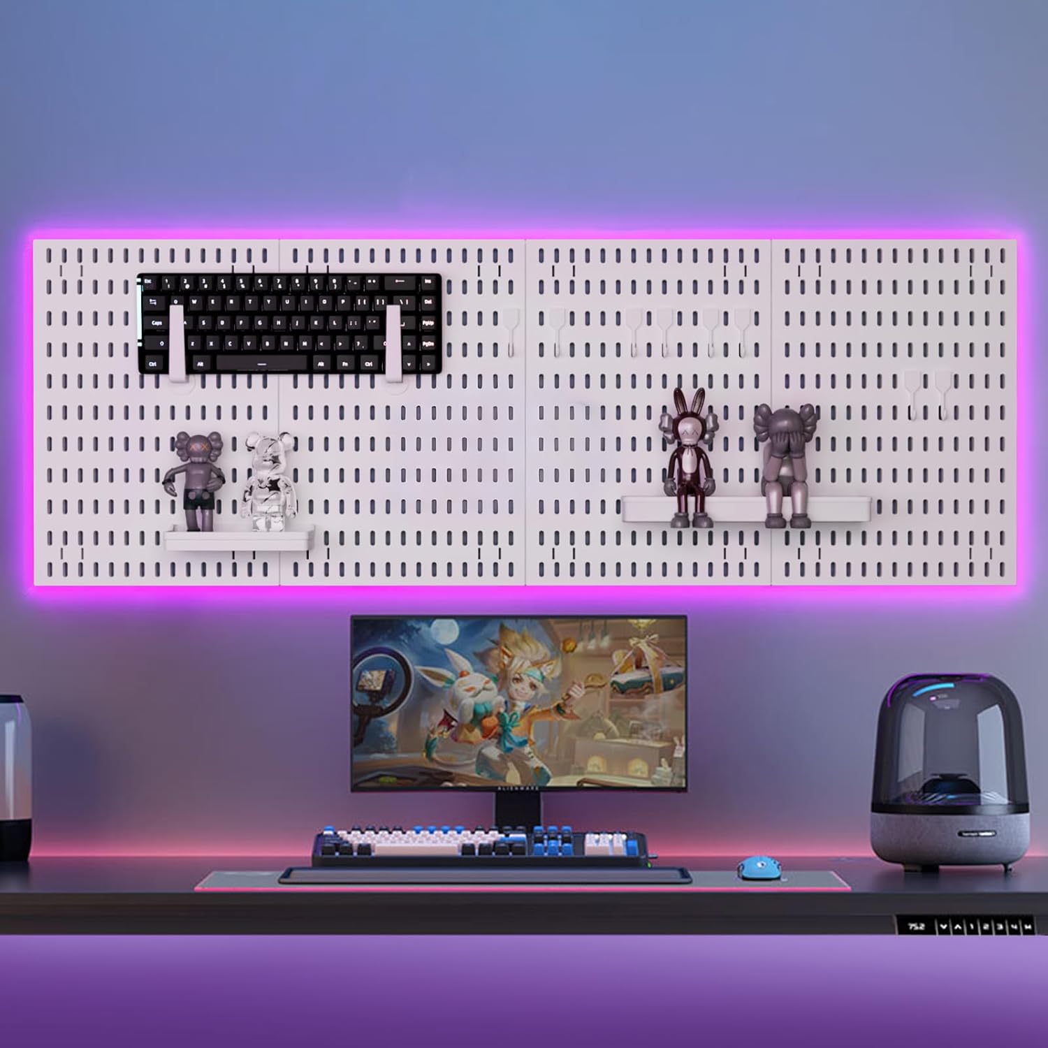 Wall Storage Racks: CARLA HOME Pegboard Wall Organizer Kit with 4 Modular Black Pegboards & 19 Accessories for Gaming, Office & Craft Storage (White)