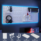 Wall Storage Racks: CARLA HOME Pegboard Wall Organizer Kit with 4 Modular Black Pegboards & 19 Accessories for Gaming, Office & Craft Storage (White)