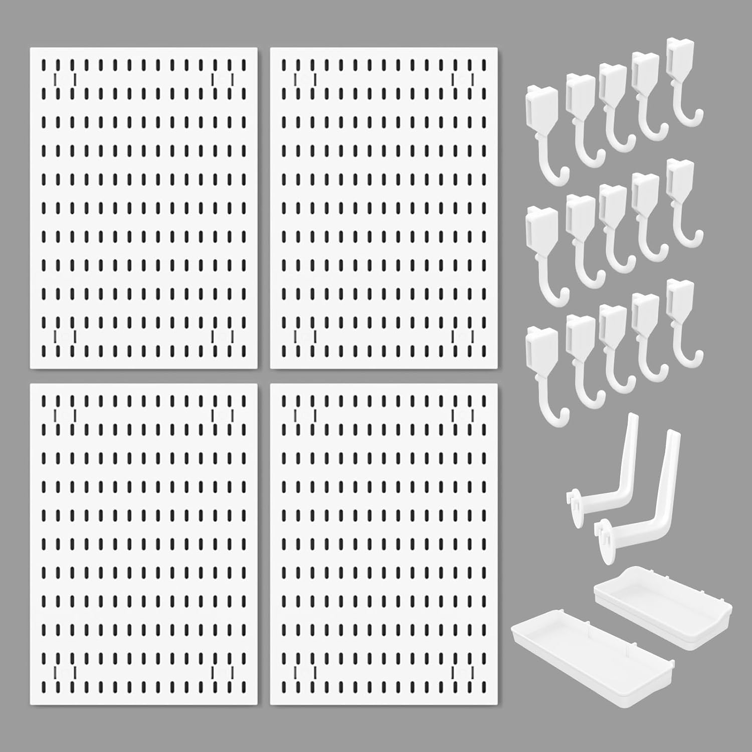 Wall Storage Racks: CARLA HOME Pegboard Wall Organizer Kit with 4 Modular Black Pegboards & 19 Accessories for Gaming, Office & Craft Storage (White)