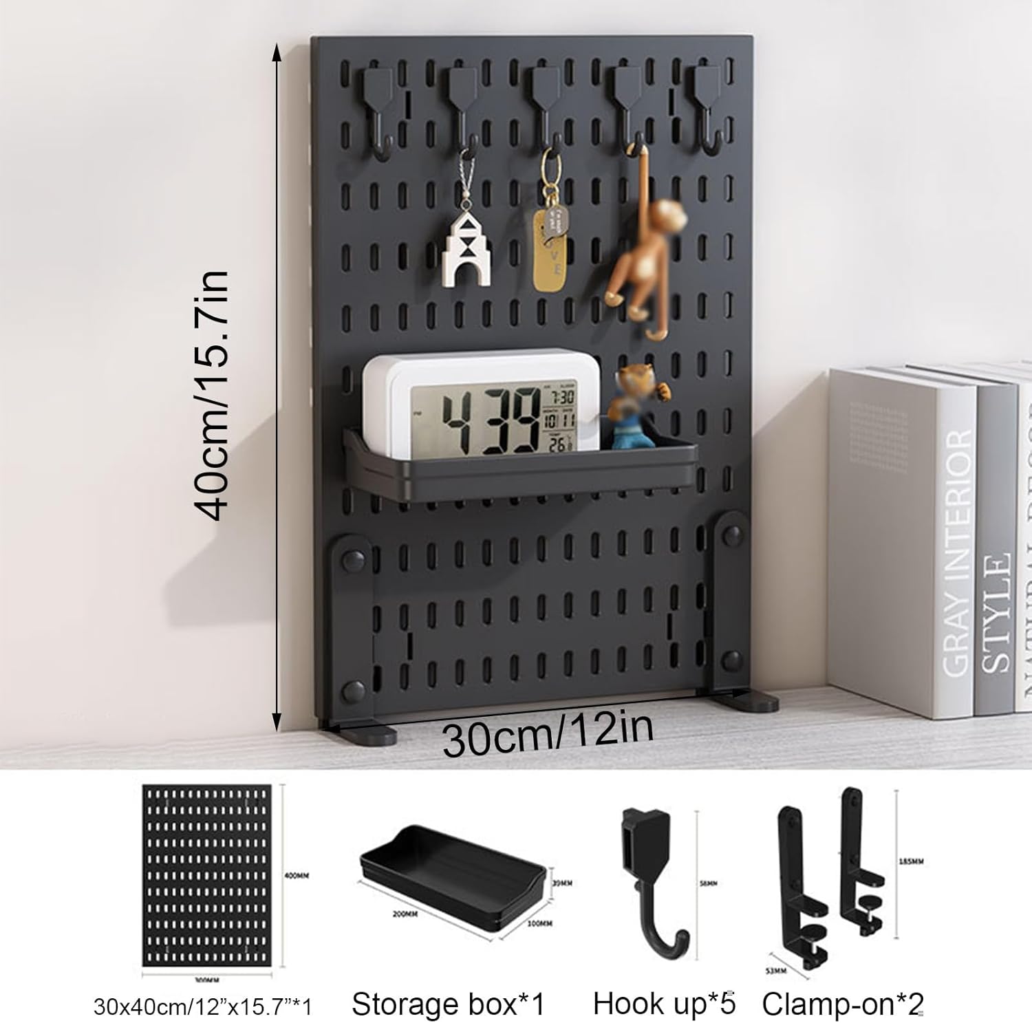 Desk Accessories: CARLA HOME Desk Pegboard Organizer Kit  with Hooks, Tray & Mount Ideal for Office, Gaming Setup & Home Workspace Organization (Black)