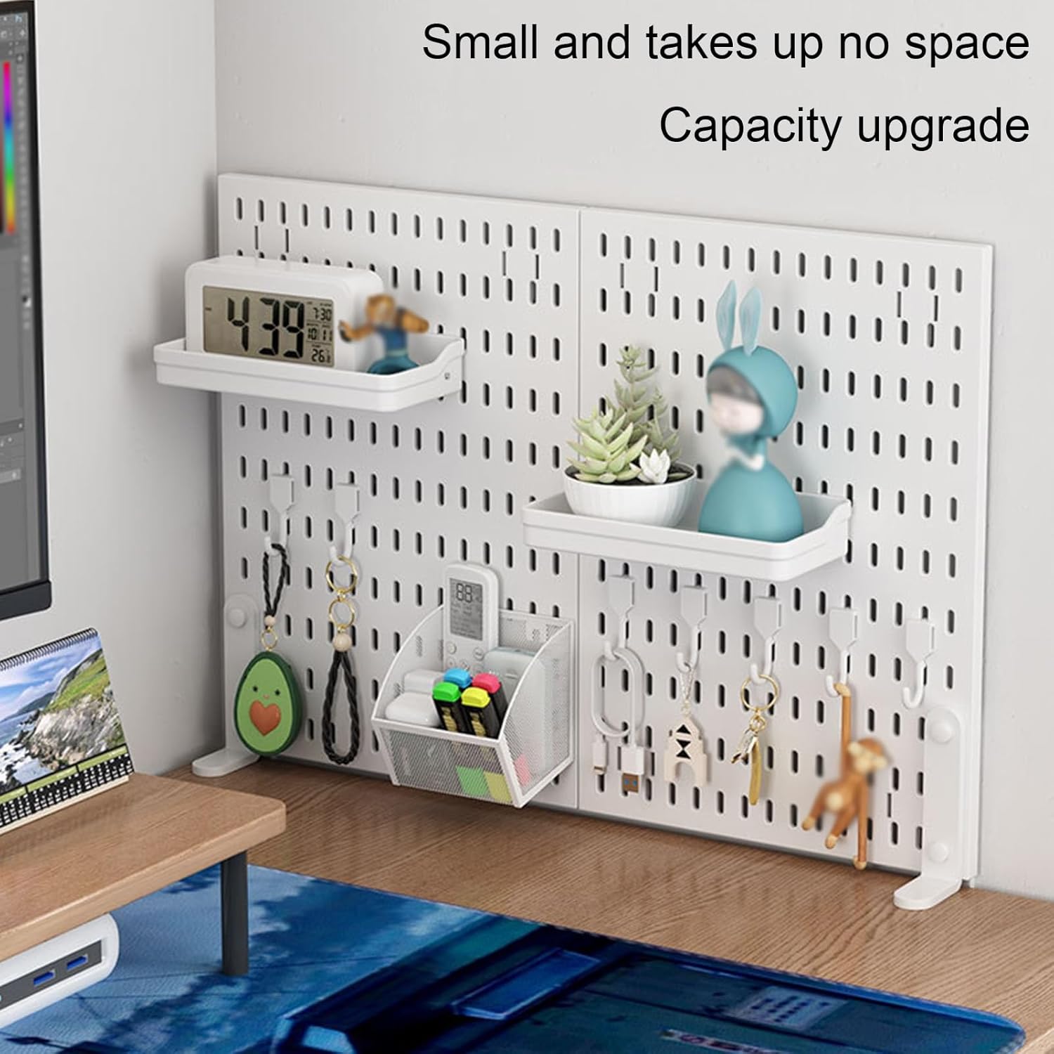 Desk Accessories: CARLA HOME Desk Pegboard Organizer Kit  with Hooks, Tray & Mount Ideal for Office, Gaming Setup & Home Workspace Organization (White)