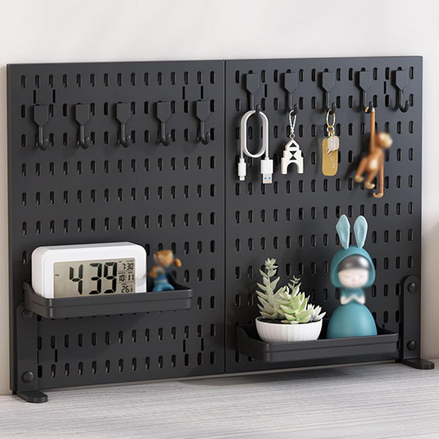 Desk Accessories: CARLA HOME 2 Pack Desk Pegboard Organizer Kit  with Hooks, Tray & Mount Ideal for Office, Gaming Setup & Home Workspace Organization (Black)