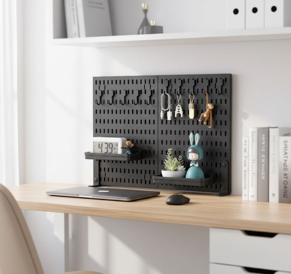 Desk Accessories: CARLA HOME 2 Pack Desk Pegboard Organizer Kit  with Hooks, Tray & Mount Ideal for Office, Gaming Setup & Home Workspace Organization (Black)