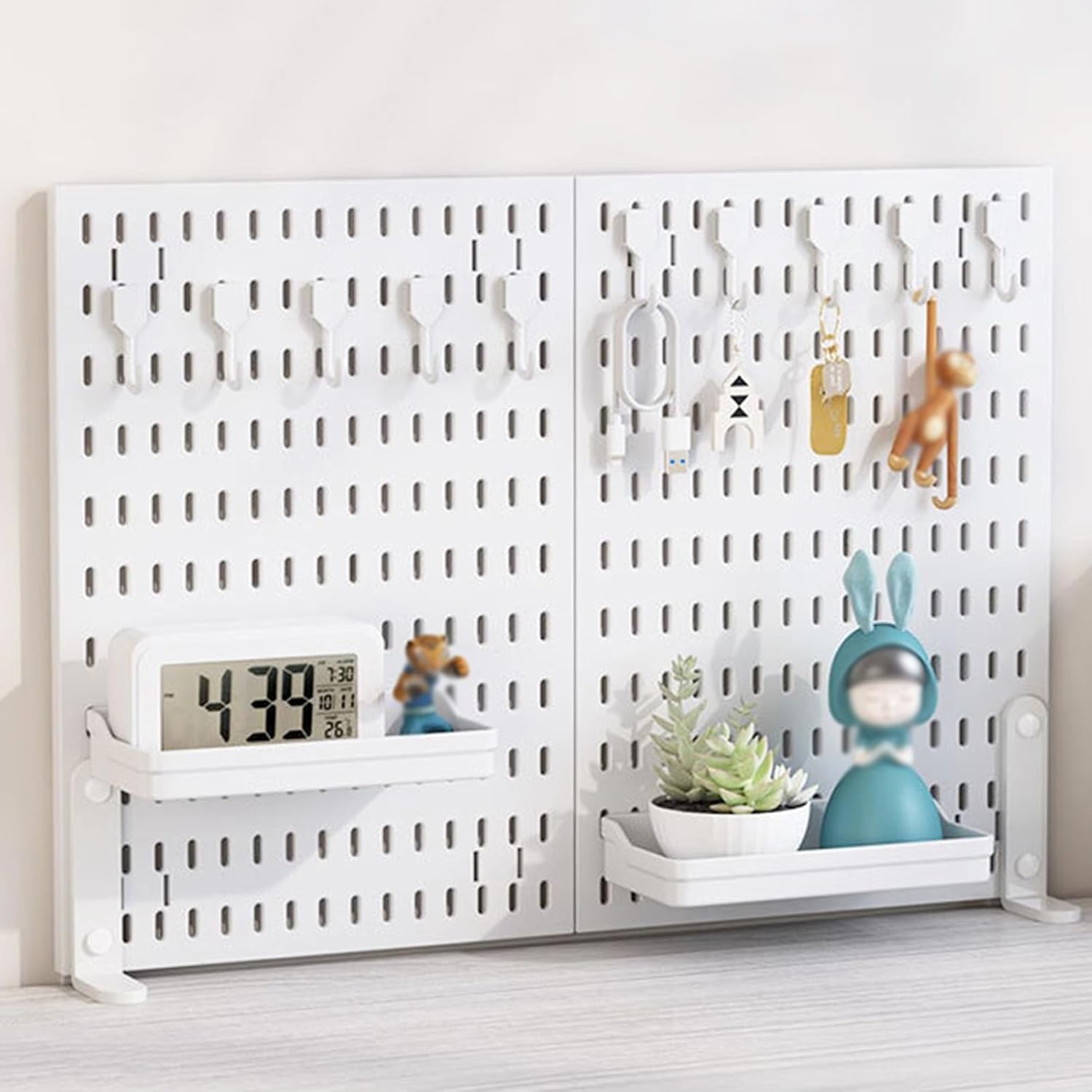 Desk Accessories: CARLA HOME 2 Pack Desk Pegboard Organizer Kit  with Hooks, Tray & Mount Ideal for Office, Gaming Setup & Home Workspace Organization (White)