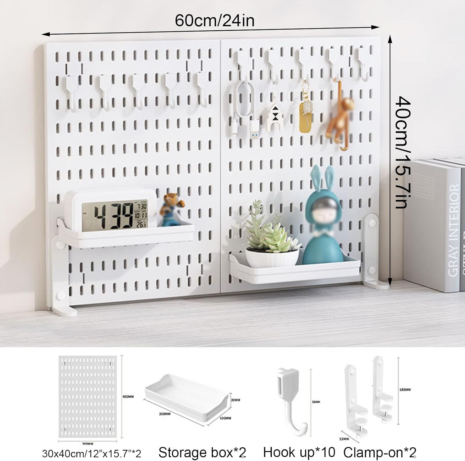 Desk Accessories: CARLA HOME 2 Pack Desk Pegboard Organizer Kit  with Hooks, Tray & Mount Ideal for Office, Gaming Setup & Home Workspace Organization (White)