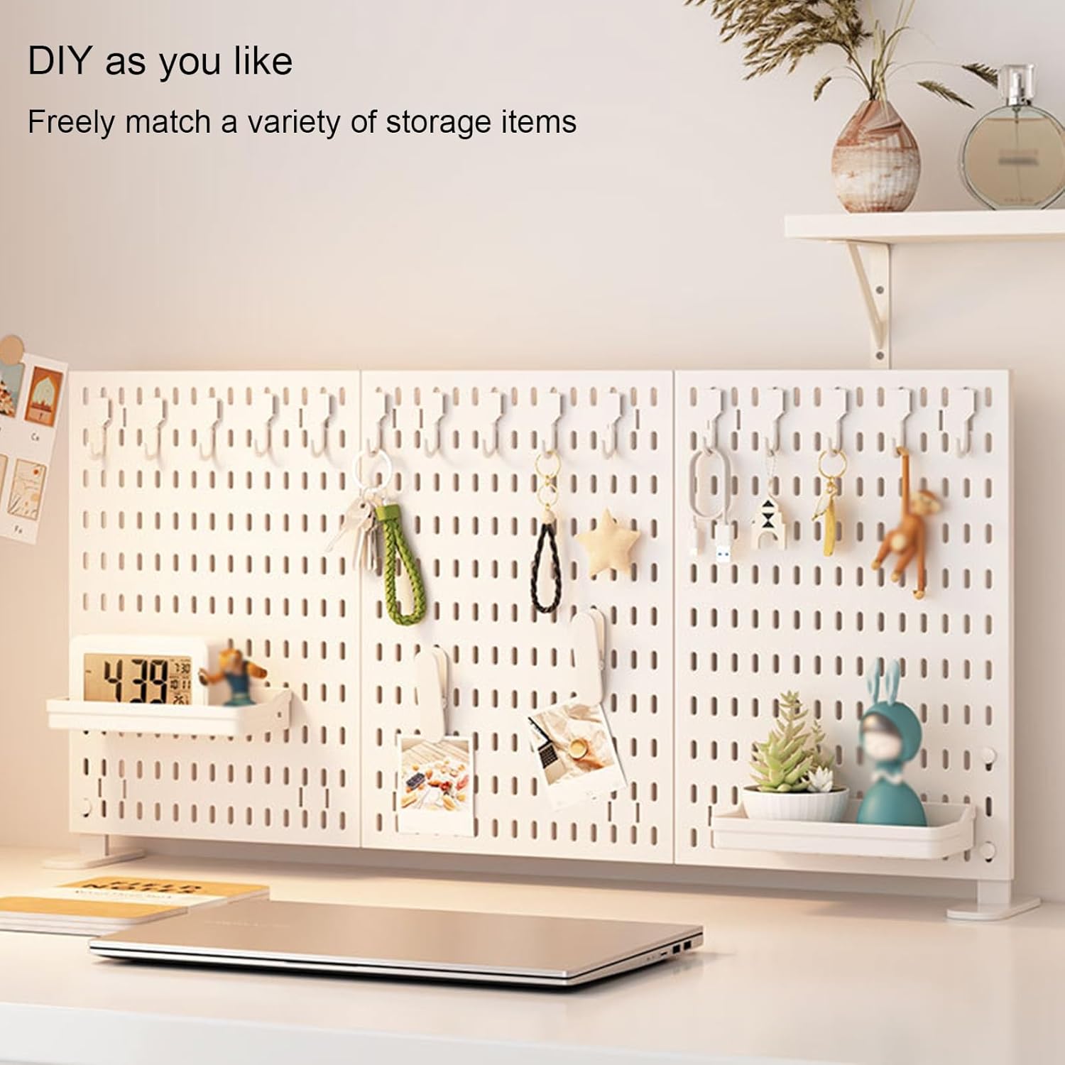 Desk Accessories: CARLA HOME 2 Pack Desk Pegboard Organizer Kit  with Hooks, Tray & Mount Ideal for Office, Gaming Setup & Home Workspace Organization (White)