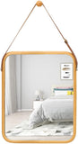 Mirrors: CARLA HOME Hanging Wall Mirror with Bamboo Frame with Adjustable Leather Strap for Bathroom, Bedroom, Vanity or Entryway (40x33 cm)