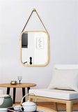 Mirrors: CARLA HOME Hanging Wall Mirror with Bamboo Frame with Adjustable Leather Strap for Bathroom, Bedroom, Vanity or Entryway (40x33 cm)