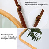 Mirrors: CARLA HOME Hanging Wall Mirror with Bamboo Frame with Adjustable Leather Strap for Bathroom, Bedroom, Vanity or Entryway (40x33 cm)