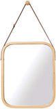 Mirrors: CARLA HOME Hanging Wall Mirror with Bamboo Frame with Adjustable Leather Strap for Bathroom, Bedroom, Vanity or Entryway (40x33 cm)