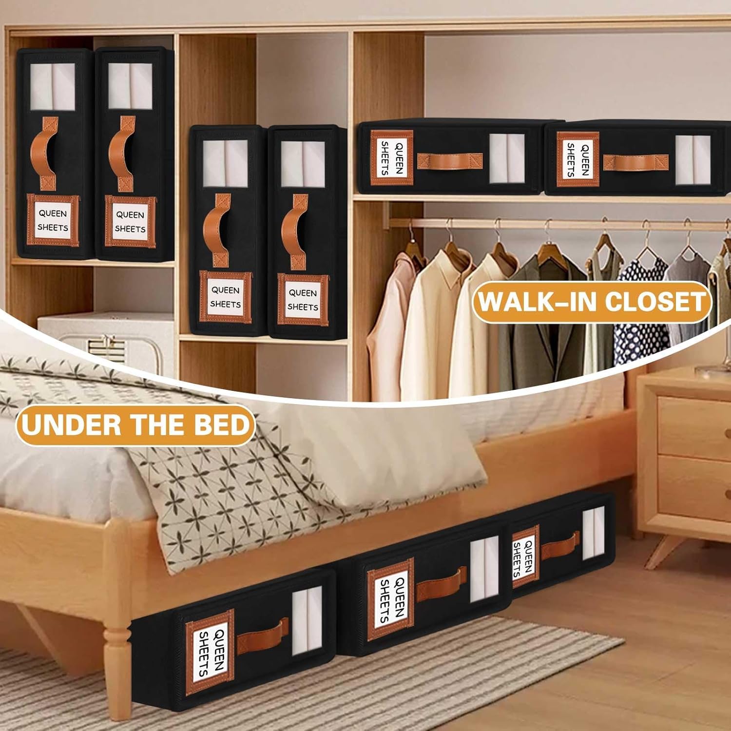 Pillowcases: CARLA HOME Bed Sheet Organizer Set of 4 with Handle & Window for Covers, Pillowcases, Blankets, Clothes & Sheets (Black)