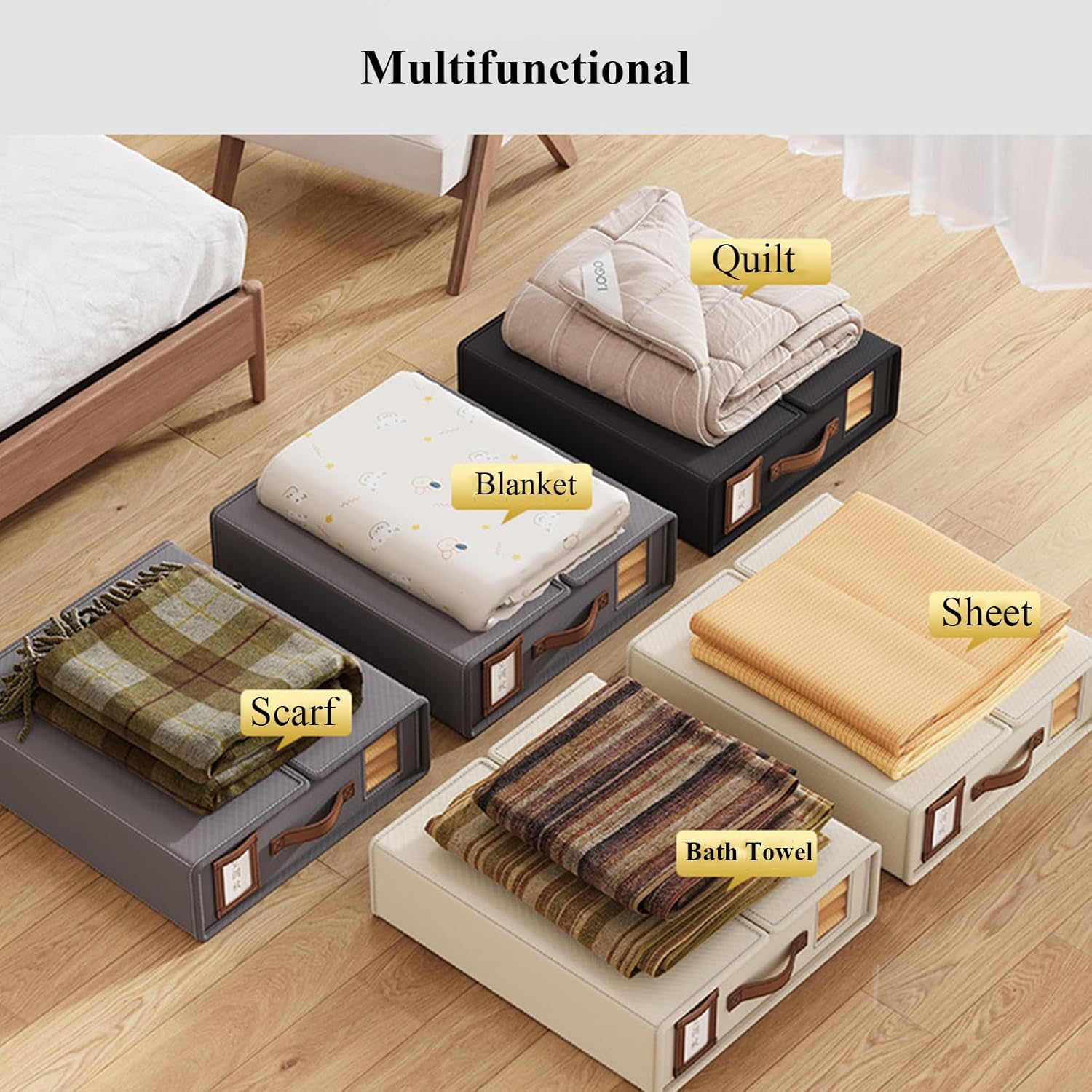 Pillowcases: CARLA HOME Bed Sheet Organizer Set of 4 with Handle & Window for Covers, Pillowcases, Blankets, Clothes & Sheets (Black)
