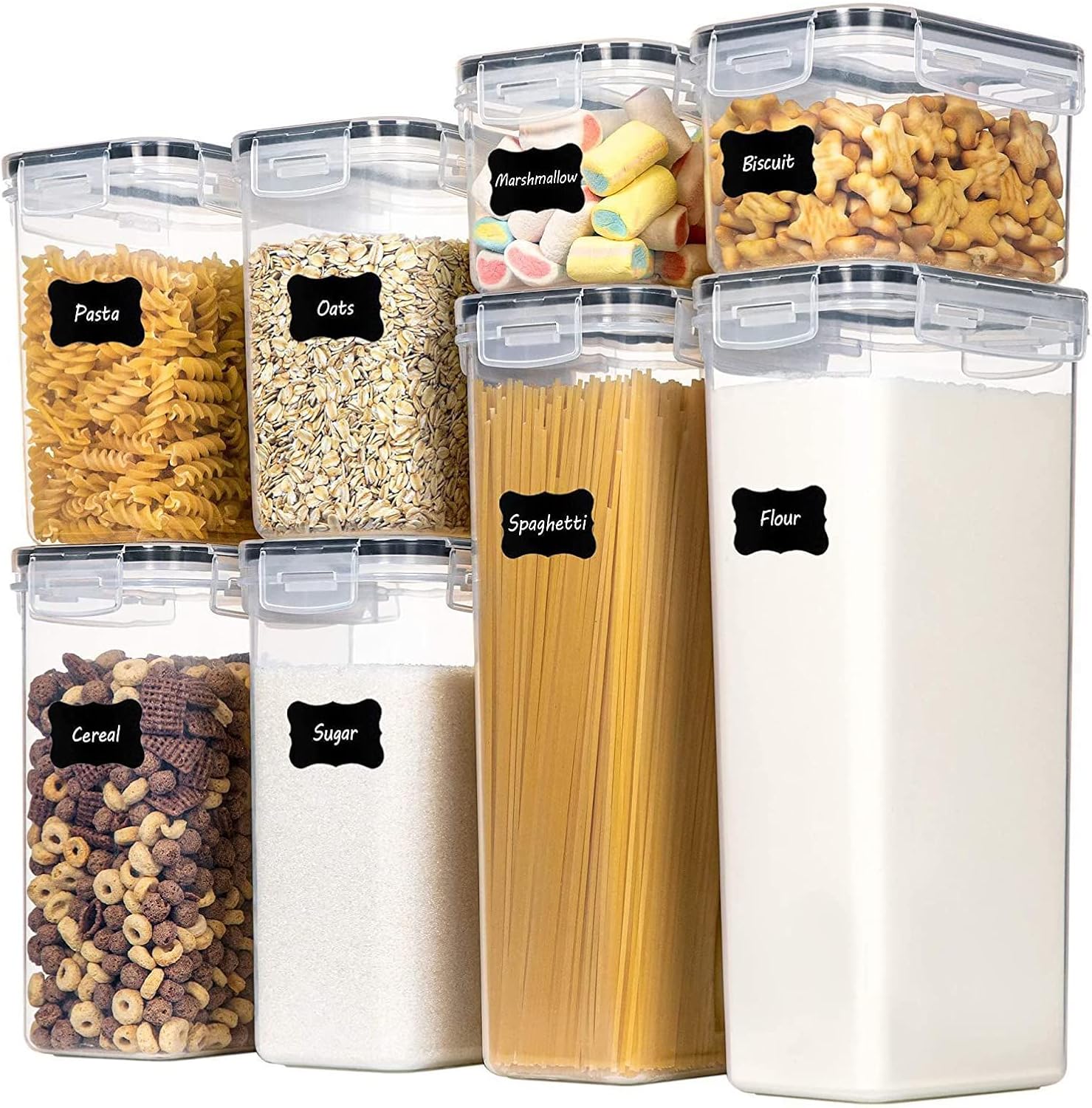 Food Storage: CARLA HOME 8 Piece Airtight Food Storage Containers Set with Lids & Labels for Kitchen Storage
