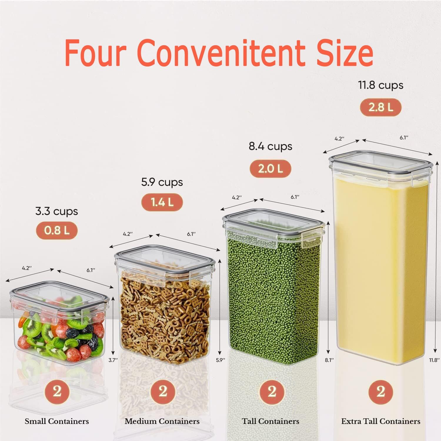 Food Storage: CARLA HOME 8 Piece Airtight Food Storage Containers Set with Lids & Labels for Kitchen Storage