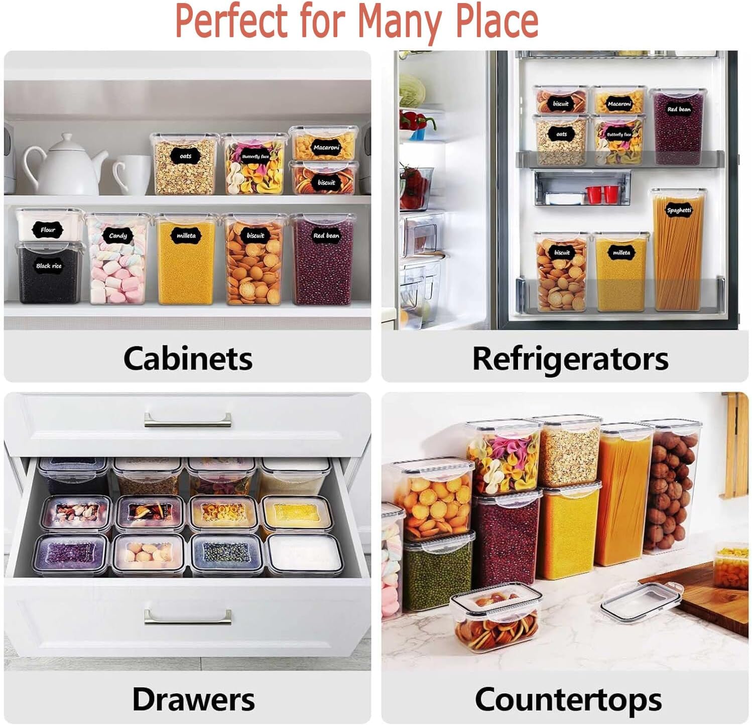 Food Storage: CARLA HOME 8 Piece Airtight Food Storage Containers Set with Lids & Labels for Kitchen Storage