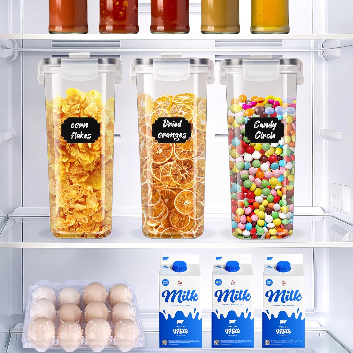 Food Storage: CARLA HOME Airtight Cereal Storage Containers BPA-Free Food Dispensers with Pouring Lids for Pantry & Kitchen (4 Pack 2,5L)