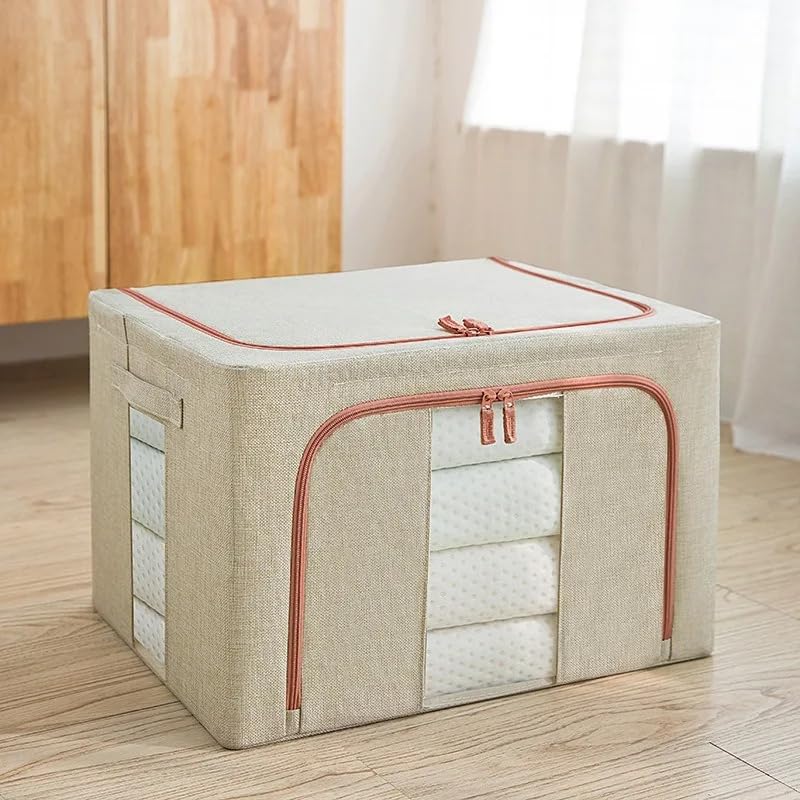 CARLA HOME 3 pack Large Clothes Storage Bins with Lids for Clothing, Bedding, Blankets, Toys (66L capacity - Beige)