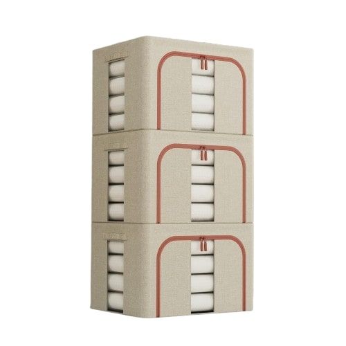 CARLA HOME 3 pack Large Clothes Storage Bins with Lids for Clothing, Bedding, Blankets, Toys (66L capacity - Beige)