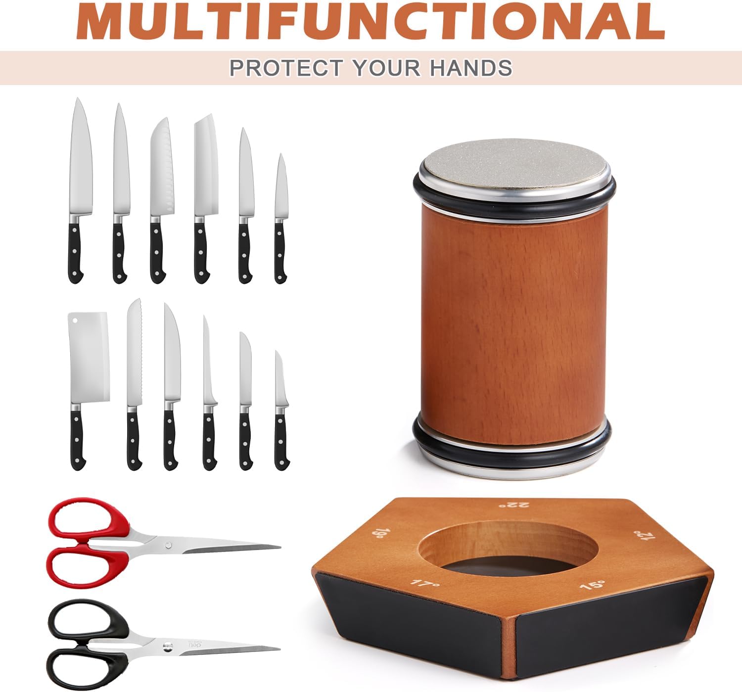 Kitchen Knives: CARLA HOME Rolling Knife Sharpener Kit with 5 Magnetic Angles (12°/15°/17°/19°/22°) for Chef & Home Kitchen Use
