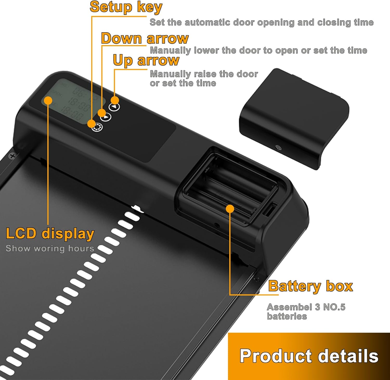 Electronic Door Locks: CARLA HOME Automatic Chicken Coop Door with Timer & LCD Screen, Anti-Pinch Safety, Easy Battery Operation & Weatherproof for Outdoor Coops