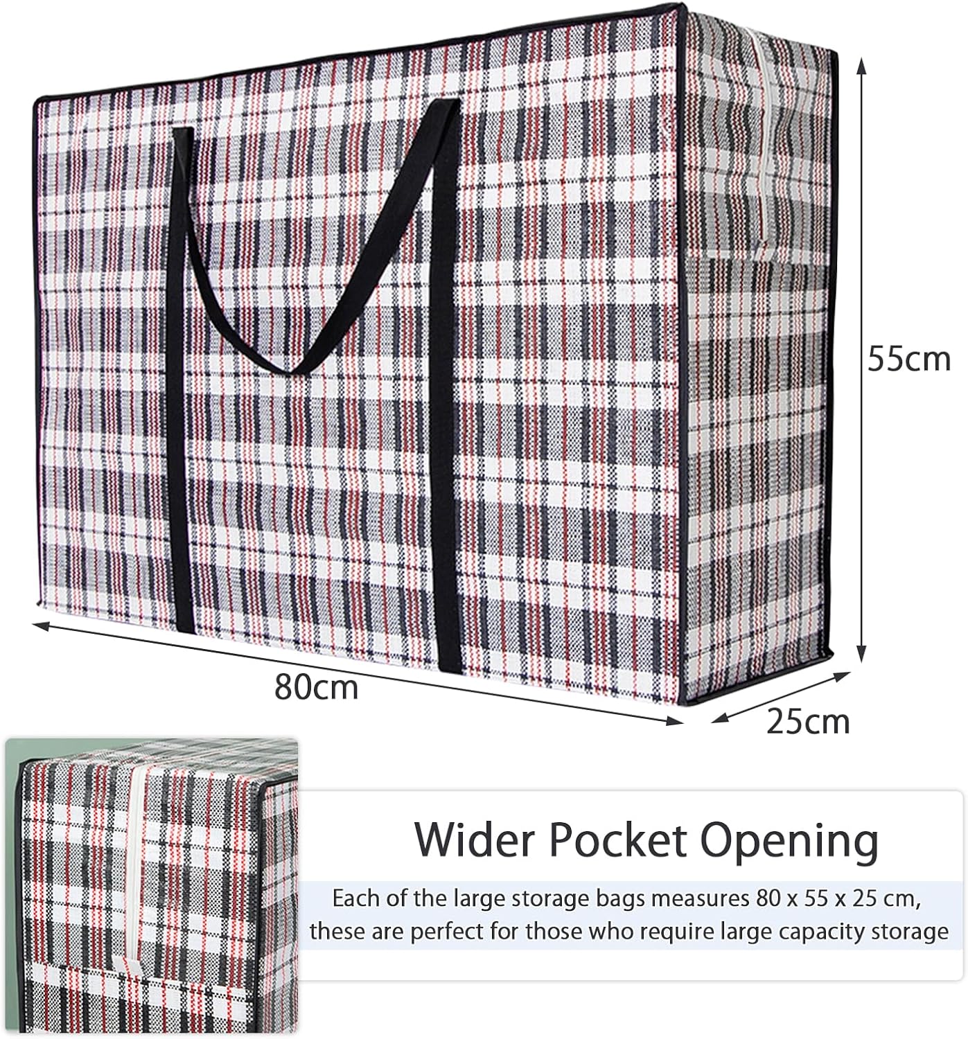 Clothing & Wardrobe Storage: CARLA HOME 6 Pack Large Moving Storage Bags with Zipper & Handles for Clothes, Bedding, Blankets, Dorm & Travel (80x55x25cm)