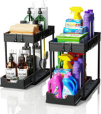 Tap & Sink Accessories: CARLA HOME 2 Pack Under Sink Organizer with Pull-Out Basket and Hooks for Bathroom & Kitchen