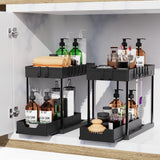 Tap & Sink Accessories: CARLA HOME 2 Pack Under Sink Organizer with Pull-Out Basket and Hooks for Bathroom & Kitchen