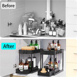 Tap & Sink Accessories: CARLA HOME 2 Pack Under Sink Organizer with Pull-Out Basket and Hooks for Bathroom & Kitchen