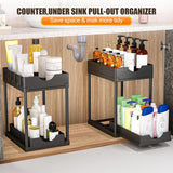 Tap & Sink Accessories: CARLA HOME 2 Pack Under Sink Organizer with Pull-Out Basket and Hooks for Bathroom & Kitchen