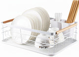 Dish Racks: CARLA HOME Dish Drying Rack with Wooden Handles, Removable Cutlery Holder & Drainboard for Kitchen Countertop
