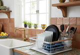 Dish Racks: CARLA HOME Dish Drying Rack with Wooden Handles, Removable Cutlery Holder & Drainboard for Kitchen Countertop