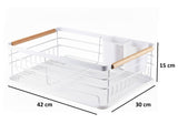 Dish Racks: CARLA HOME Dish Drying Rack with Wooden Handles, Removable Cutlery Holder & Drainboard for Kitchen Countertop